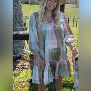 Pink Chicken New York Plaid Dress *bump friendly*